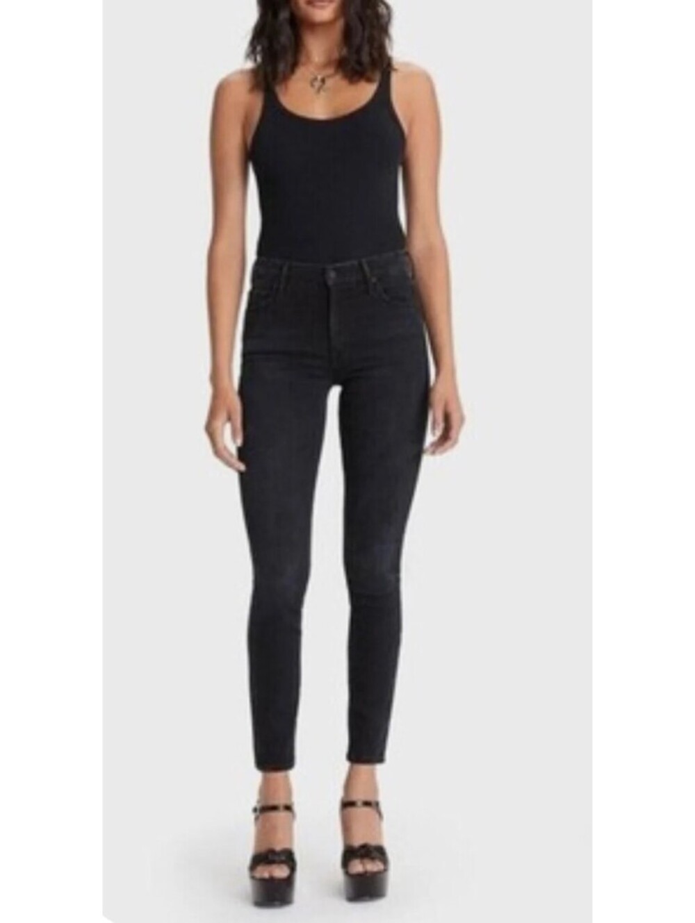 Mother Jeans Black High-waisted Looker Ankle Fray - Size 27